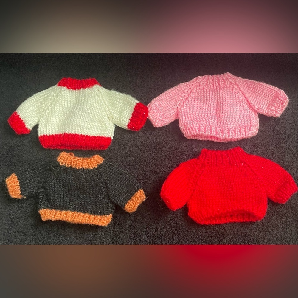 Set of Four Mini Festive Knit Sweaters for Dolls or stuffed bears - Picture 2 of 8